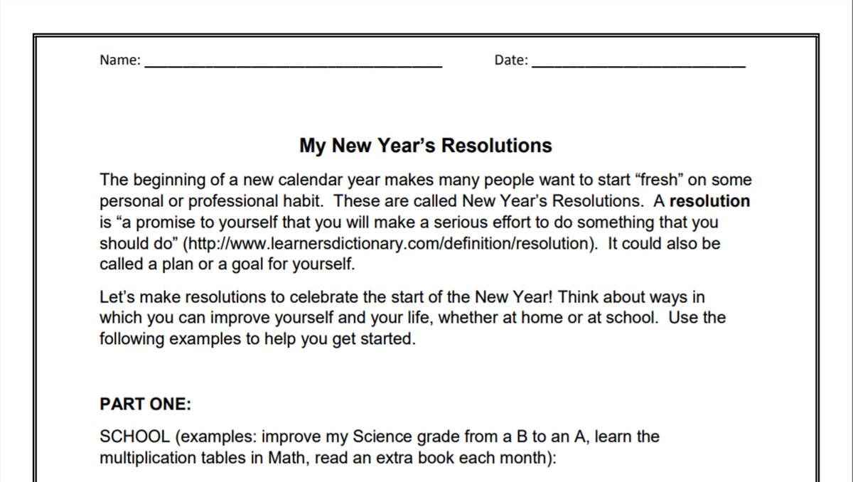 example of new year resolution for students essay